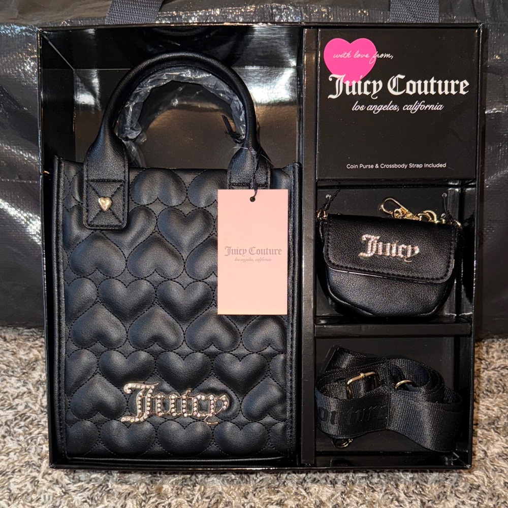 Juicy Couture Liquorice Quilted Heart Tote Set